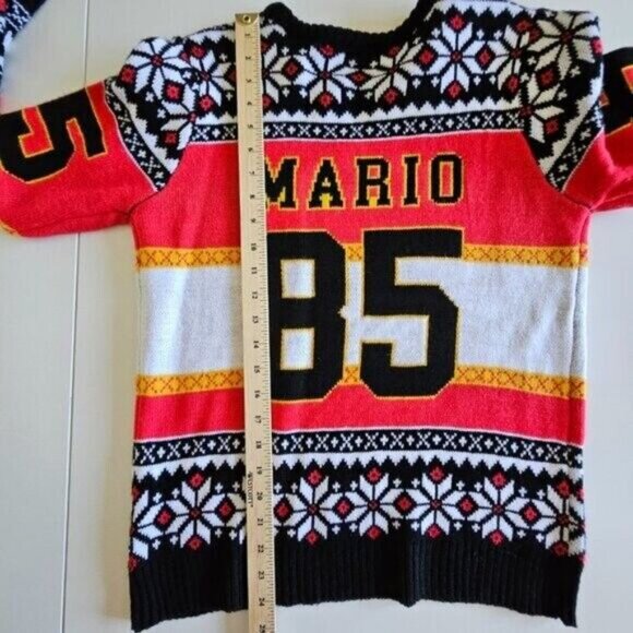 Super Mario Sweater Mens XL Multicolor Crewneck AOP Geo Gamer XMas Colorful LS - Picture 7 of 15